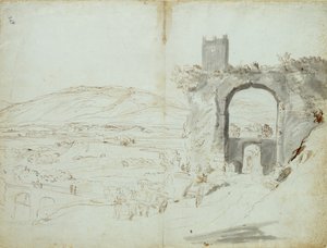 Utsikt på Tivoli (penna och brunt bläck på papper) av Gaspar van Wittel