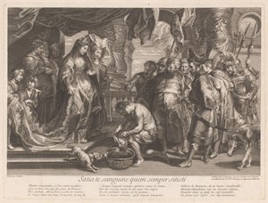 Thomiris doppar Cyrus huvud i en skål med blod av Gaspard Duchange (attributed to)