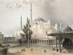 Hagia Sofias innergård (tavla 15), graverad av Louis Haghe (1806-85) publicerad 1852