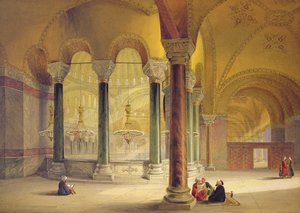 Hagia Sophia, plåt 11: Memegalleriet i sydvästra hörnet, graverad av Louis Haghe (1806-85) publicerad 1852