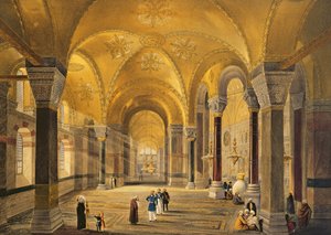 Haghia Sophia, tavla 12: Meme-galleriet i sydvästra hörnet, graverat av Louis Haghe (1806-85), publicerat 1852.