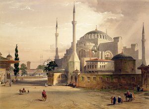 Hagia Sophia, skylt 17: exteriörvy av moskén, graverad av Louis Haghe (1806-85) publicerad 1852