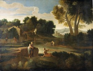 Klassiskt landskap med figurer (olja på duk)