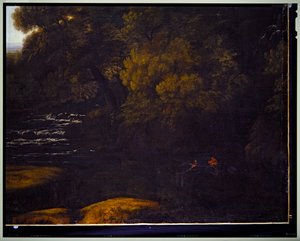 Italian Landscape, detalj, odaterad av Gaspard Poussin Dughet
