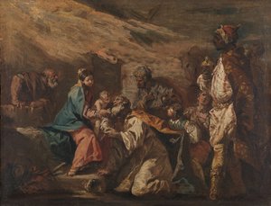 Tillbedjan av Magi av Gasparo Diziani (attributed to)