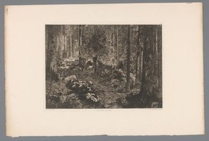 Boslandschap The Gran trees of the Doubs (titel på objekt) France etsen uit 1876 (serietitel) Etsning 1876 (serietitel) av Gaston Coindre