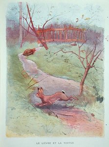 Haren och sköldpaddan, illustration från fablerna av Jean de la Fontaine (1621-95) tidigt 1900-tal