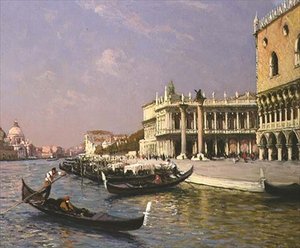Venedig: Dogepalatset, Marciana-biblioteket och Santa Maria della Salute på avstånd av Gaston Hippolyte Boucart