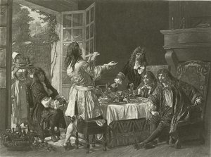 En middag i huset Moliere i Anteuil (gravyr)