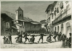 Danser på torget. Gravyr av G.Vuillier, för att illustrera berättelsen Le val d