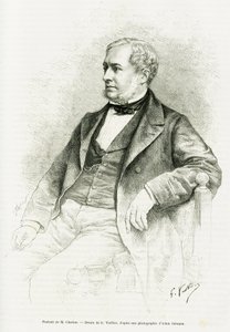 Porträtt av Edouard Charton. Gravyr av G.Vuillier, efter ett fotografi av Adam Salomon, för att illustrera artikeln med titeln M. Charton av Paul Laffite i le tour du monde 1890, redigerad av Edouard Charton (1807-1890), Hachette, Paris. av Gaston Vuillier