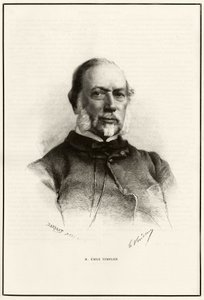 Porträtt av Emile Templier (1821-1891), medarbetare till Louis Hachette (1800-1864), ansvarig för tillverkningen av "Tour du monde". Gravyr av G.Vuillier, för att illustrera berättelsen "Från Paris till Tonkin, genom det okända Tibet"" av Gabriel Bonvalo av Gaston Vuillier