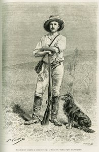 Porträtt av resenärförfattaren Carl Lumholtz. Gravyr av G.Vuillier, för att illustrera historien Chez les cannibales, resa i nordöstra Australien av Gaston Vuillier