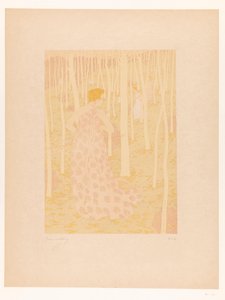 Kvinnor som jagar i en skog Chasseresses (originaltitel) av Gaston de Latenay (signed by artist)