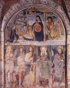 Födelse och helgon, fresk av Gaudenzio Ferrari (1475-1546), basilikan San Giulio, ön San Giulio, Orta San Giulio, Italien av Gaudenzio Ferrari