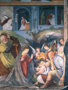 Nativity, fresk av Gaudenzio Ferrari (1475-1546), Church of St. Christophe, Vercelli, Italien