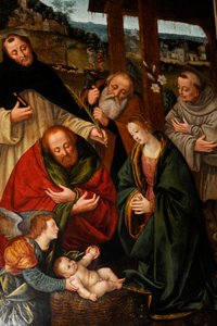 Nativity with Saints, målning av Gaudenzio Ferrari i kyrkan Saint Mary of Consolation, Milano, Lombardiet, Italien