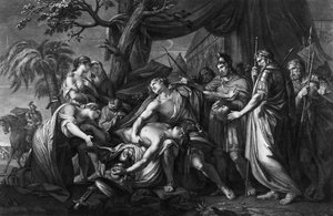 Achilles beklagar Patroklos död, graverad av Domenico Cunego, 1764