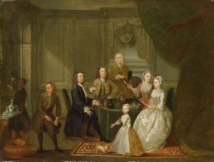 Gruppporträtt, troligen av familjen Raikes, ca 1730-32 (olja på duk)