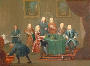 Bröderna Clarke med andra herrar som tar vin, c.1730-35