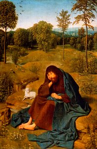 John Baptist in Wilderness, målning av Geertgen tot Sint Jans Panel (ca 1460-ca 1490), panel, 42x28 cm, Nederländerna