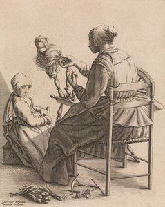 A Woman Spinning, tallrik 4 från Five Feminine Occupations, ca. 1640-57. av Geertruydt Roghman