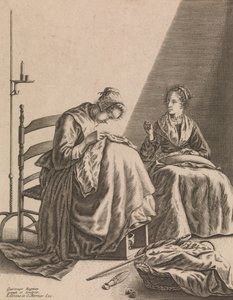 Two Women Sewing, Tallrik 1 från Five Feminine Occupations, ca. 1640-57. av Geertruydt Roghman