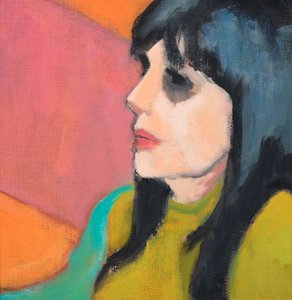 Black Hair, Lime Jumper, 2017 (olja på canvasplatta) av Genevieve French