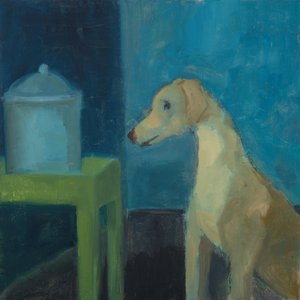 Gul hund med kakburk, 2020 (olja på duk)