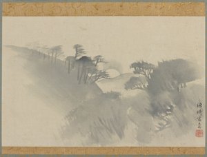 Landskap med kulle, träd och månuppgång, Edo-perioden, 1747-1868. av Genki