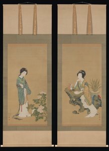 Yanji med orkidéer och Yang Guifei med pioner, 1785. av Genki