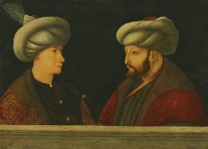 Porträtt av Sultan Mehmed II med en ung dignitär