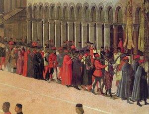 Procession på Markusplatsen, detalj av musiker, 1496 olja på duk detalj av 59423 av Gentile Bellini