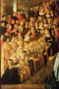 The Miracle of the Cross på San Lorenzo Bridge, detalj av Caterina Cornaro 1454-1510 och hennes damer, 1500 olja på duk detalj av 58302