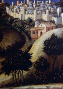 Tillbedjan av Magi-altartavlan, detalj av den centrala predellapanelen i Egypten av Gentile da Fabriano