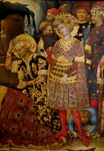 Altartavla för tillbedjan av männen (Pala Strozzi) Detalj som representerar två kungar. Målning av Gentile da Fabriano (Gentile di Niccolo) (1370-1427) 1423 Sön. 173x220 cm. Tempera på trä. Florens, Galleria degli Uffizi (Uffizi) av Gentile da Fabriano