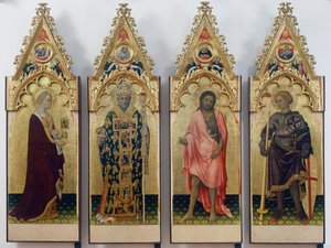 Fyra helgon av Quaratesi Polyptych, Saint Mary Magdalene, Saint Nicholas of Bari, Saint John the Baptist och Saint George av Gentile da Fabriano