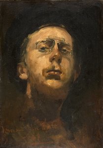 ""Autoportrait au pince-nez"" (Självporträtt med Pince-nez) Målning av George hendrik Breitner (1857-1923) - ca 1882 - Olja på duk - Dim 45x31 cm Gemeentemuseum Den Haag (Haag) Nederländerna