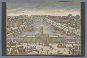 Utsikt över Pont Neuf över floden Seine i Paris, med utsikt mot Pont Royal Gesicht der Neuen Bruck, gegen der Königl. Bruck i Paris