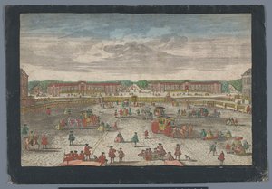 Utsikt över stallet i slottet i Versailles Gesicht der Ställe zu Versalien, hämtat från dem Zweiten Gitter (titel på objekt)