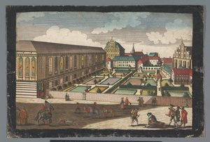 Utsikt över det kungliga palatset och klostret för småbröderna i Wroclaw Das Könige Palatium, samt dem Capuciner und Minoritten Closter zu Breslau (titel på objekt)