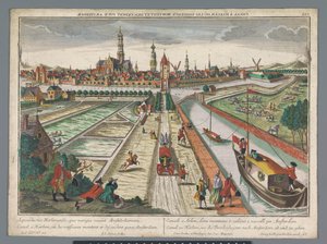 Utsikt över Amsterdamkanalen i Haarlem Canal zu Harlem, wed die Threckschuijten efter Amsterdam ab und zu gehen (titel på objekt) Haarlem (serietitel)