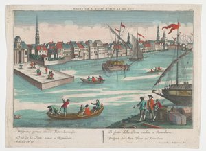 Utsikt över Ooster Oude Hoofdpoort i Rotterdam Prospect des Alten Thors zu Rotterdam (titel på objekt) Rotterdam (serietitel) av Georg Balthasar Probst