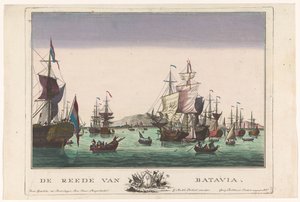 Utsikt över hamnen i Batavia Batavias vägar (titel på objekt) Harbour Views (serietitel) av Georg Balthasar Probst