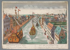 Utsikt över en kanal i närheten av Ketelpoort i Delft Prospect bey der Kettel Port, zu Delft (titel på objekt) Delft (serietitel) av Georg Balthasar Probst