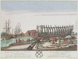Vy över Zeeländska amiralitetets skeppsvarv i Vlissingen 1779. Litografi (36,3x49,1 cm), gravyr av Leizel efter en teckning av Georg Balthasar Probst (1732-1801) av Georg Balthasar Probst