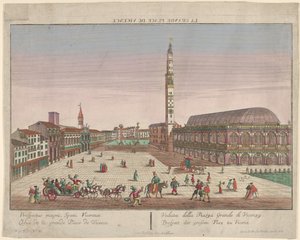 Utsikt över Piazza dei Signori i Vicenza med hästdragna vagnar och figurer ..., ca. 1750-1801. av Georg Balthasar Probst