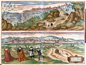 Acquapendente - Farvisi (Rom), Italien - i "Civitates Orbis Terrarum" av Georg Braun, Köln 1617 av Georg Braun