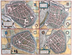 Arnhem, Geltre, Venlo, Roermond - Nederländerna - i "Civitates Orbis Terrarum" av Georg Braun, Köln 1617 av Georg Braun