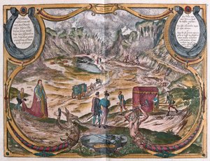 Campi Flegrei - Solfatara di Napoli, Italien i "Civitates Orbis Terrarum" av Georg Braun, Köln 1617